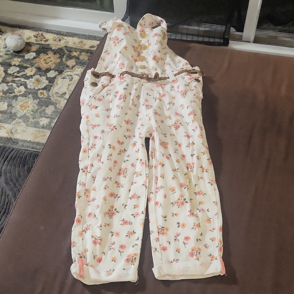 Floral Pink and Peach Overalls Size 3T